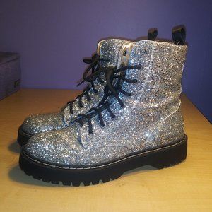 Silver glitter combat boots size 10